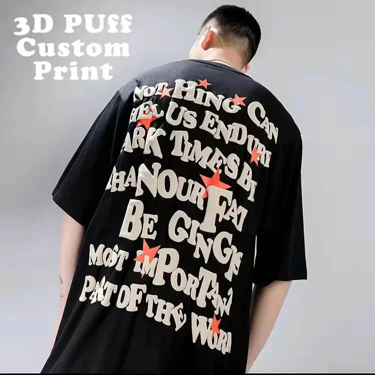 Heavyweight-Thick-100-Cotton-Summer-Couple-Short-Sleeve-Custom-Printing-3D-Puff-Printed-Tee-T-Shirt-Puff-Print-T-Shirt