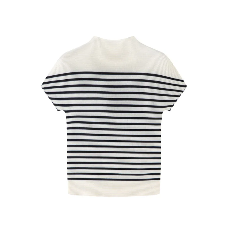 High-End-Western-Style-Printed-Knitted-Crew-Neck-T-Shirt-Womens-Summer-Pleated-All-Match-Slimming-Casual