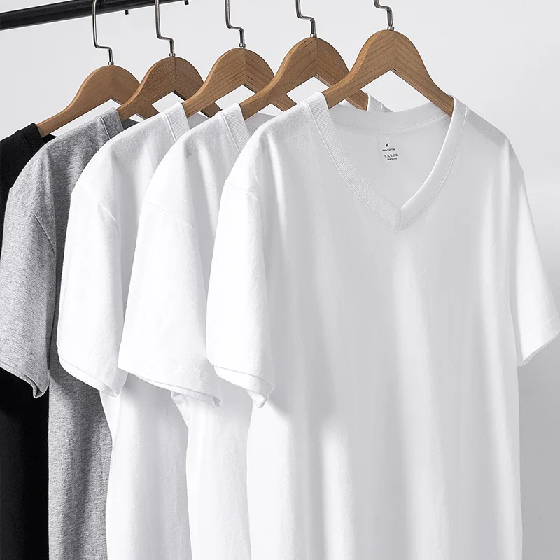 High-Fashion-Unisex-V-Neck-T-Shirt-Custom-Logo-Cotton-Fabric-with-Printed-Pattern-Plain-V-Neck-Design-for-Men-and-Women