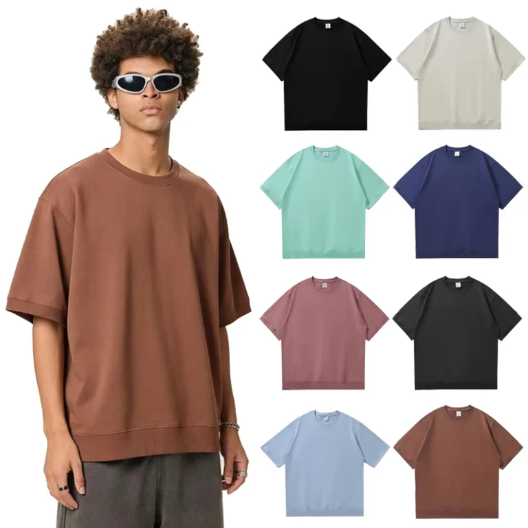 High-Quality-100-Cotton-260-Grams-Loose-Unisex-T-shirt-Ribbed-Cuff-Hem-Custom-Printing-Logo-Men-Plain-O-Neck-Breathable-Tshirt-1