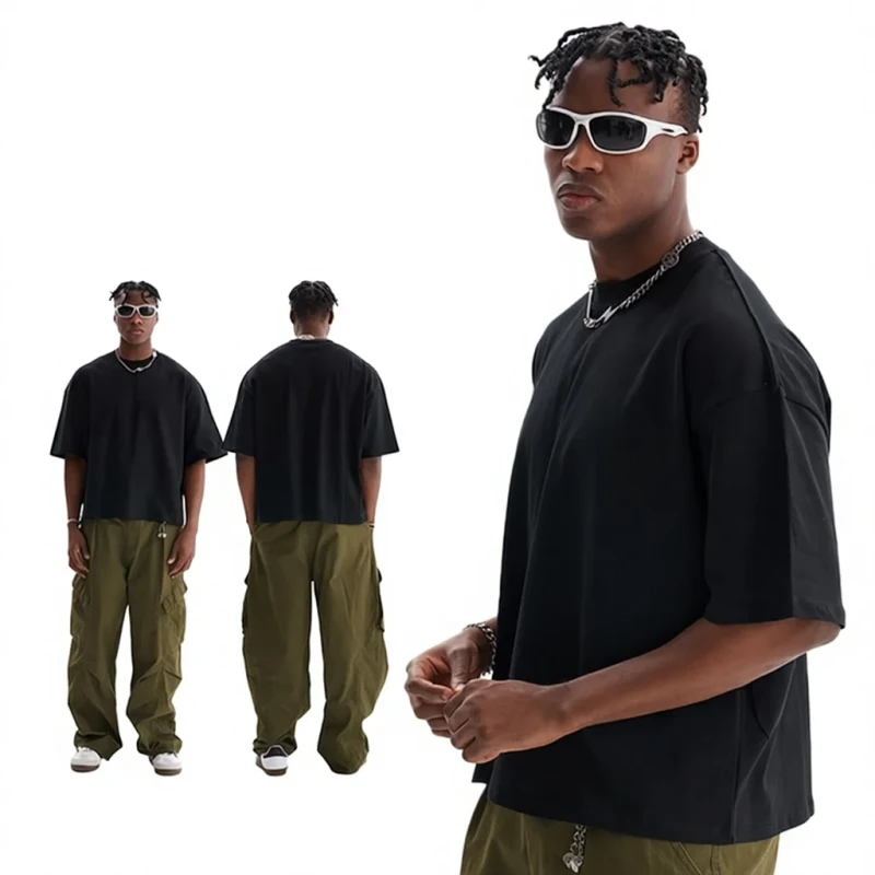 High-Quality-100-Cotton-Knitted-Mens-Short-Sleeved-Hip-Hop-T-Shirt-Anti-Pilling-Teenagers-Popular-Loose-Street-Style-Short-1