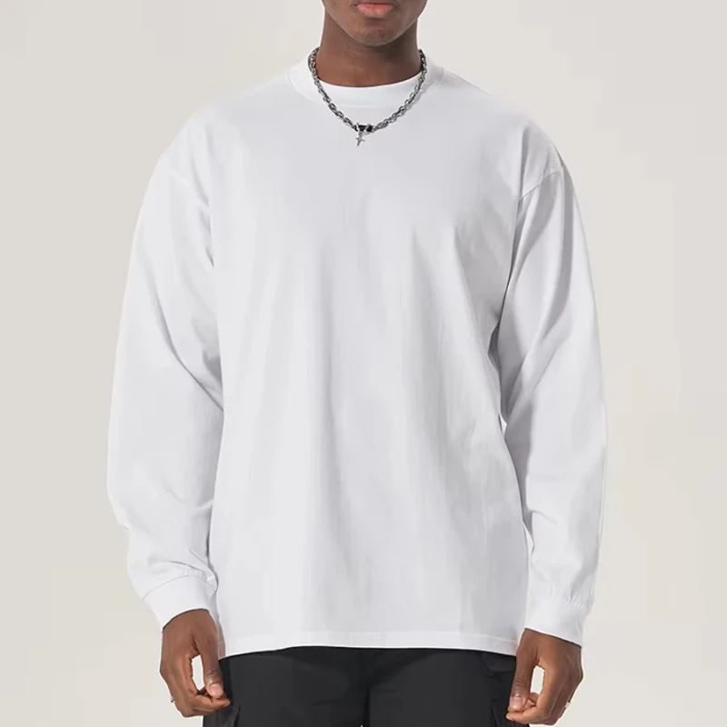 High-Quality-100-Cotton-Mens-Long-Sleeved-T-Shirt-Trendy-Loose-Fit-with-Small-Collar-Heavyweight-Long-Sleeved-T-Shirt