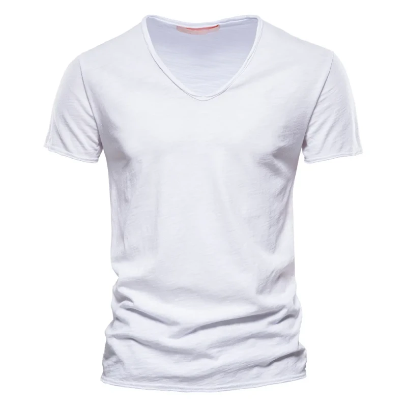 High-Quality-100-Cotton-V-Neck-Printed-Short-Sleeve-T-Shirts-Plain-Plus-Size-Feature-Blank-Design-Knitted-Front