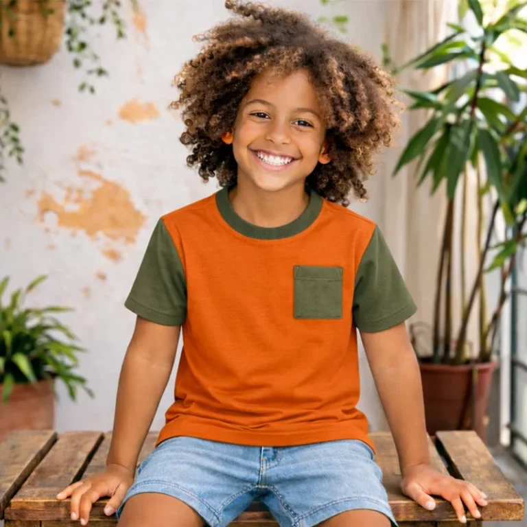 High-Quality-200-GSM-Kids-Cotton-T-Shirt-Boys-Contrast-Sleeve-Pocket-Custom-Logo-Summer-Children-Casual-T-Shirt-Manufacturer