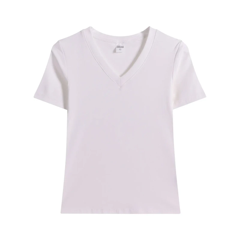 High-Quality-230GSM-Cotton-Spandex-V-Neck-Solid-Color-Slim-Fit-Custom-Silk-Screen-Printing-Summer-Womens-T-shirts-With-6-Colors