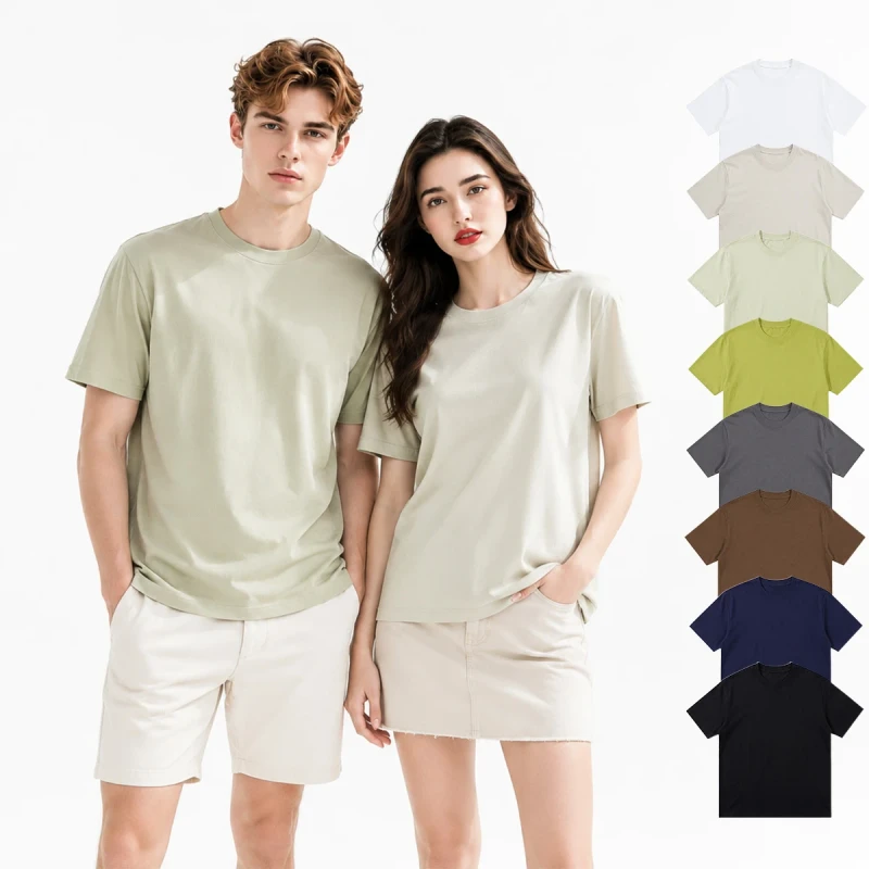 High-Quality-240GSM-Cotton-Blend-Stretch-T-Shirt-Unisex-Crew-Neck-Short-Sleeve-Custom-Logo-Spandex-Oversized-Tee-Men-Women