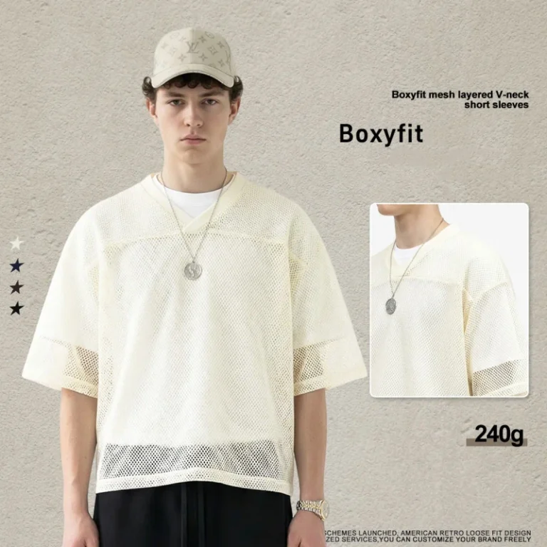 High-Quality-240grams-Streetwear-V-Neck-Crop-Mesh-Boxy-Fit-Mens-Short-Sleeve-Printing-T-shirts-Sportwear