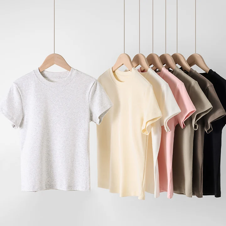High-Quality-Basic-Y2K-Baby-Tees-Crop-Tops-Spandex-Cotton-T-Shirt-Women-Stretch-Elastic-Fitted-Basic-Womens-T-Shirt
