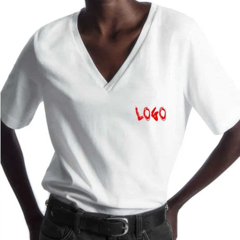 High-Quality-Cotton-V-Neck-T-Shirt-Woman-Short-Sleeve-Custom-Blank-White-Basic-Oversize-Heavyweight-Workout-V-Neck-T-shirt-Women