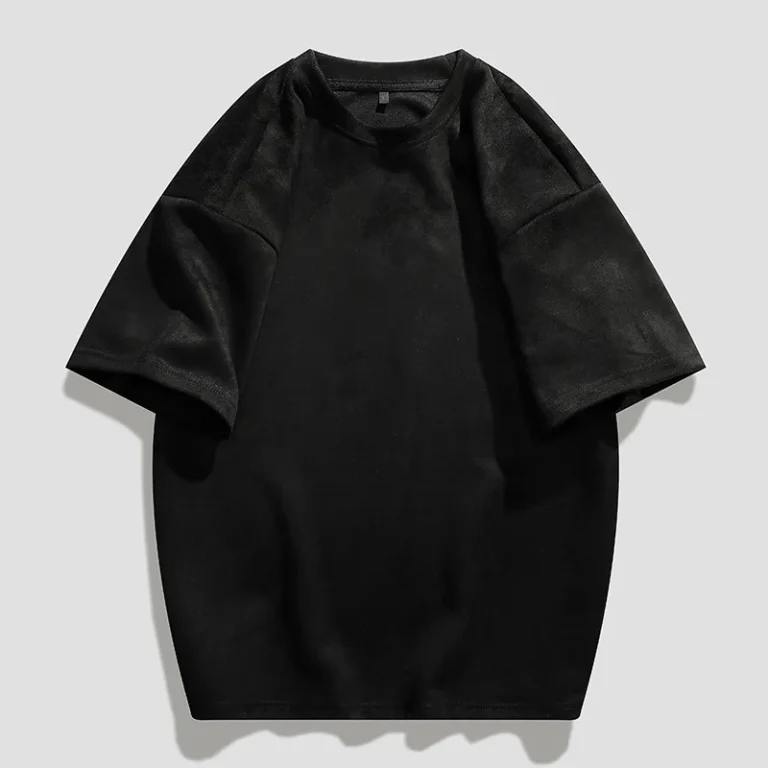 High-Quality-Custom-Logo-Suede-T-shirt-Oversized-Heavy-Weight-Street-Style-Drop-Shoulder-Mens-T-shirts
