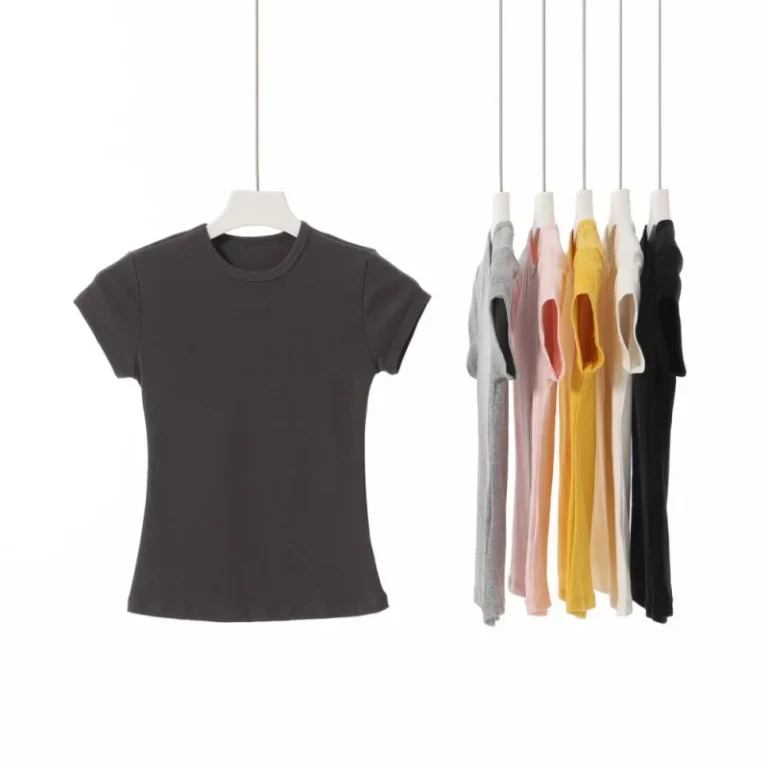 High-Quality-Custom-logo-Womens-Summer-Cotton-T-Shirts-Short-Sleeved-Round-Neck-Solid-Color-Tight-Fitting-Shirts-for-Women