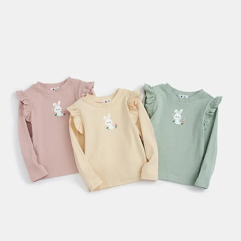 High-Quality-Girls-100Cotton-T-Shirt-Long-Sleeve-Cute-Rabbit-Print-Kids-Girls-T-shirt-for-Autumn