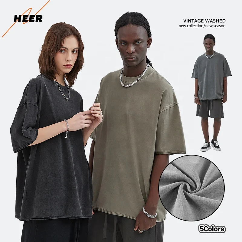 High-Quality-Heavyweight-T-shirts-for-Men-Oversized-Organic-Cotton-Acid-Washing-Drop-Shoulder-T-shirts