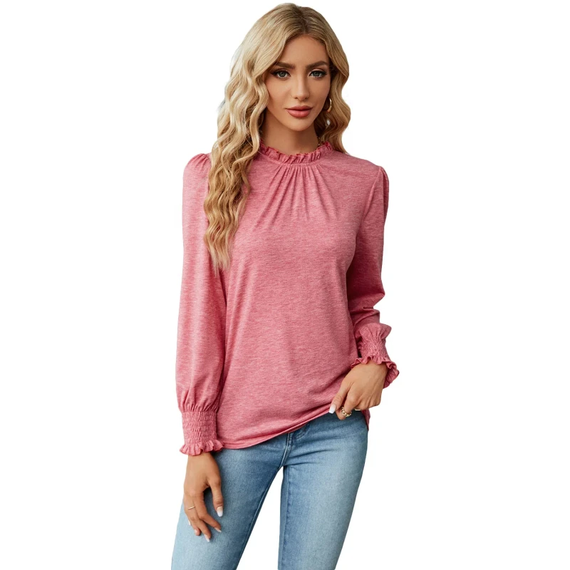 High-Quality-Ladies-T-Shirt-Women-Latest-Long-Lantern-Sleeve-Good-Price-Ladies-T-Shirt-Woman-T-Shirt