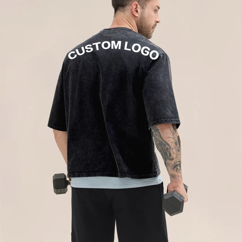 High-Quality-Mens-Cropped-Gym-T-shirts-Custom-Heavyweight-100-Cotton-Washed-Gym-Heat-Press-Printing-Tee-Manufacturer-for-Men