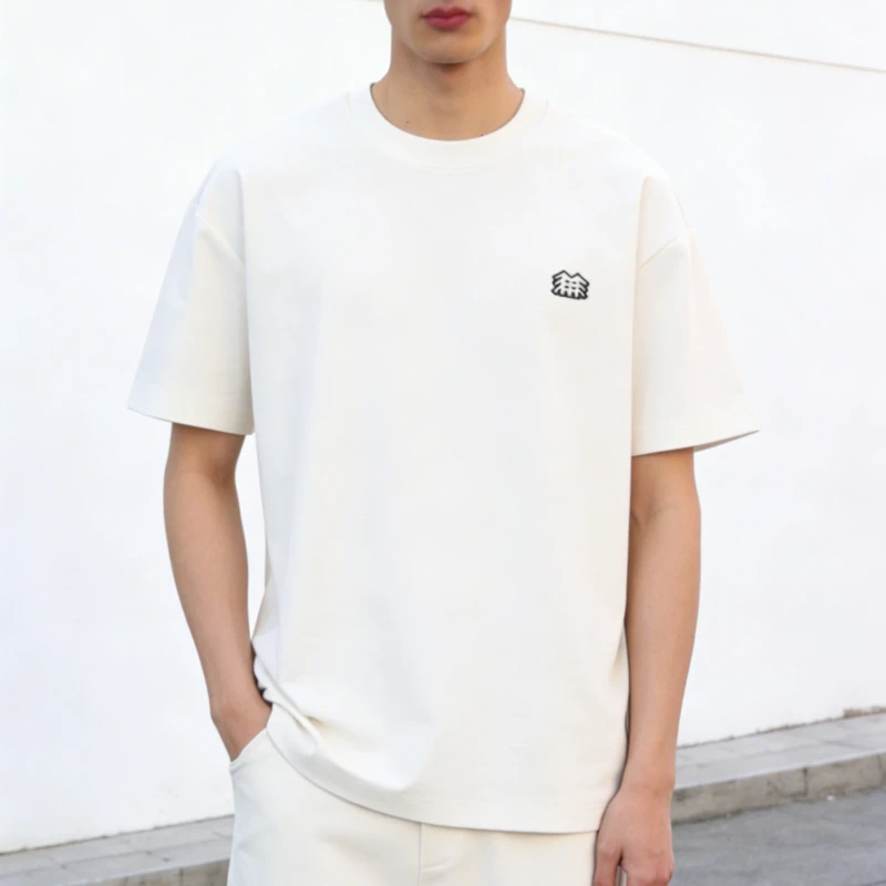 High-Quality-Mens-Knitted-Polyester-Cotton-200GSM-Casual-Loose-Short-Sleeve-O-Neck-Pattern-Letter-Custom-Embroidery-Breathable