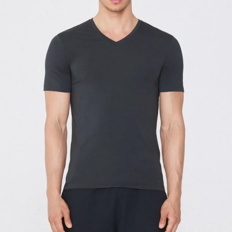 High-Quality-Mens-Stretch-100-Cotton-Lightweight-Slim-Fit-V-Neck-T-Shirt