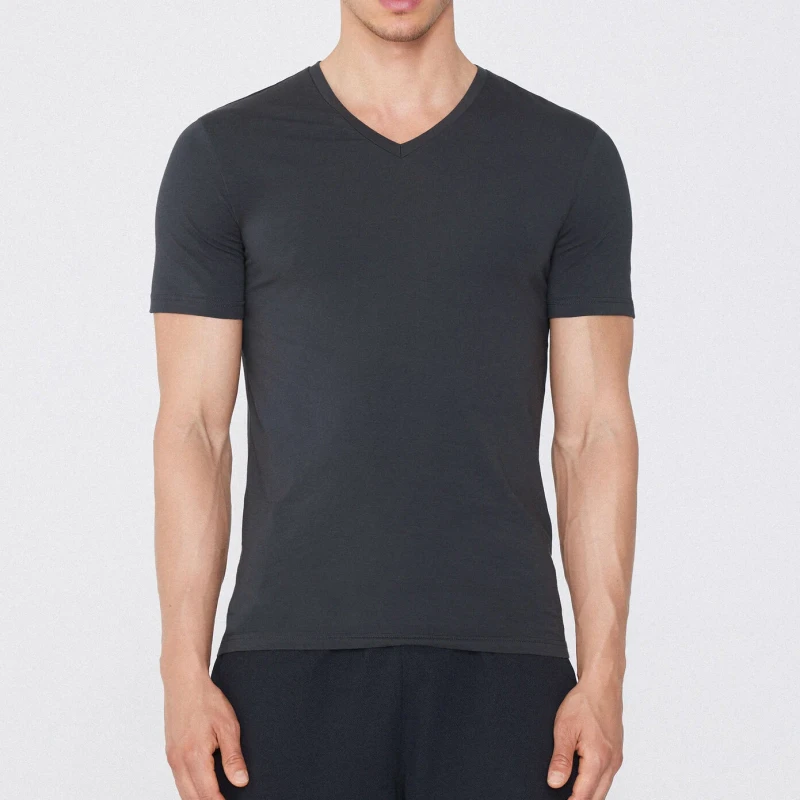 High-Quality-Mens-Stretch-100-Cotton-Lightweight-Slim-Fit-V-Neck-T-Shirt