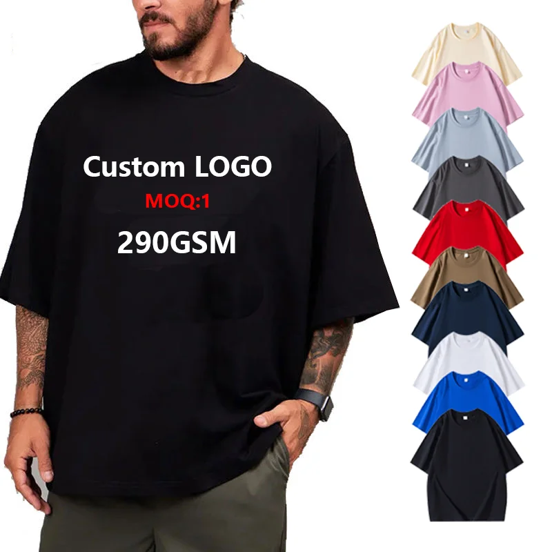 High-Quality-Mens-T-Shirt-100-Cotton-290gsm-Custom-Unisex-Oversized-Tee-Hip-Hop-Heavyweight-Puff-Printing-Logo-Tshirt-for-Men