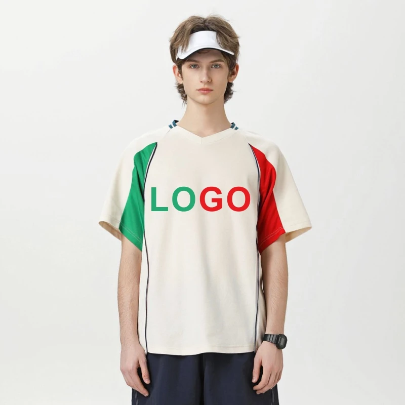 High-Quality-Mens-V-neck-T-shirt-Custom-Blank-Screen-Printed-Unisex-Dual-Color-T-shirt-with-logo