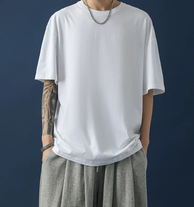 High-Quality-Organic-100-Cotton-Custom-Knitted-T-Shirt-Blank-230gsm-Heavy-Weight-Vintage-Eco-Friendly-Loose-Silk-Screen-Print