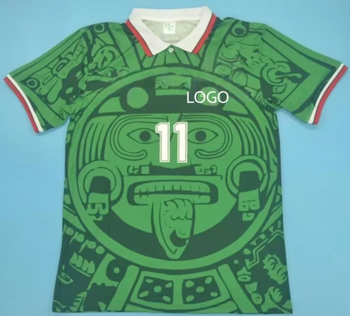 High-Quality-Retro-Mexico-Green-Soccer-Jerseys-Custom-Collar-Rib-Football-Man-Shirt-Custom-Logo-Football-Uniform-Sport-T-Shirts