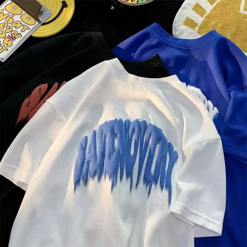 High-Quality-Summer-Heavy-Puff-Printing-100-Cotton-Knitted-T-Shirt-Custom-Mens-Blank-Solid-Color-England-Style