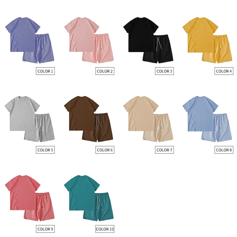 High-Quality-T-shirt-and-Shorts-Blank-Custom-Logo-Multi-Color-Heavy-Coton-Suit-O-neck-Heavyweight-Childrens-T-shirt