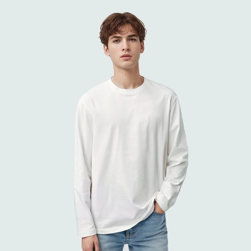 High-Quality-Unisex-Long-Sleeve-Solid-T-Shirt-220G-Knitted-Breathable-Eco-Friendly-Polyester-Cotton-Custom-Logo