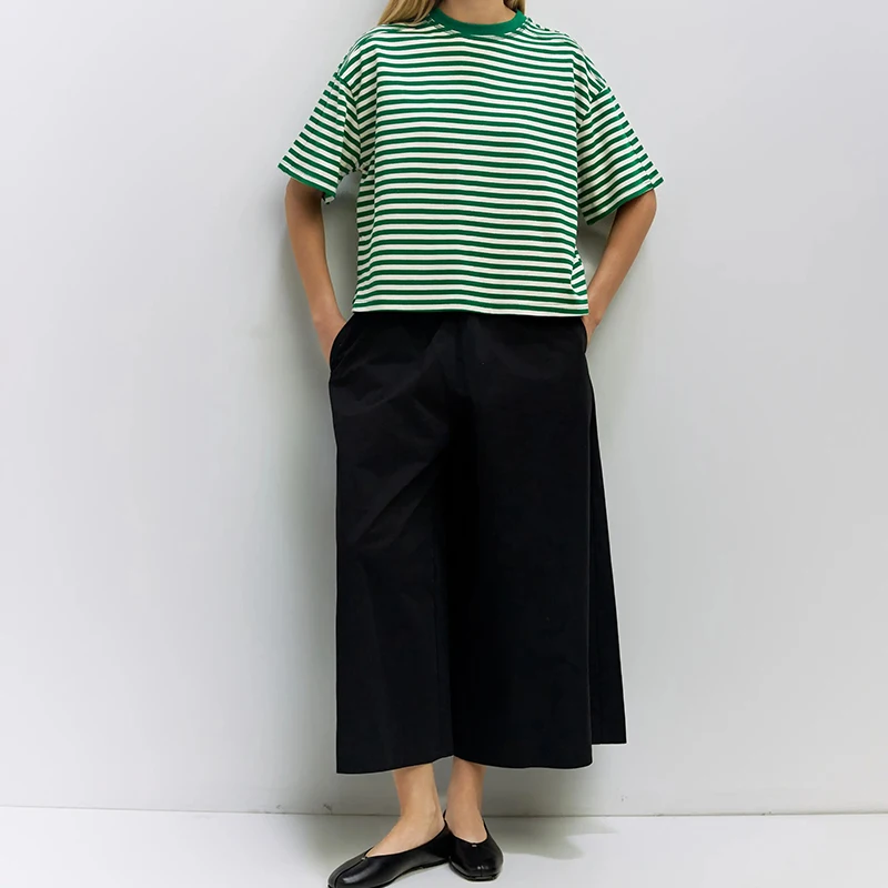 High-Quality-Women-Striped-Crew-Neck-T-Shirt-Contrast-Collar-Raglan-Sleeve-Oversized-Cotton-Casual-Summer-Tee