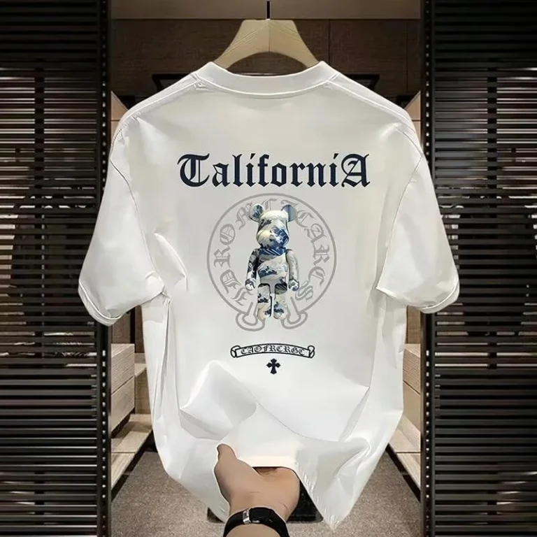 High-quality-Mens-Short-sleeve-T-shirt-American-Casual-Style-Summer-Round-neck-Cartoon-Printed-Breathable-Pure-Cotton-Loose-Fit