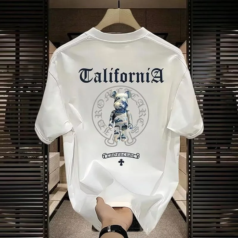 High-quality-Mens-Short-sleeve-T-shirt-American-Casual-Style-Summer-Round-neck-Cartoon-Printed-Breathable-Pure-Cotton-Loose-Fit