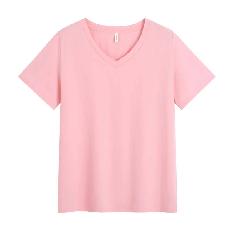 High-quality-Womens-V-Neck-Solid-Color-100-Cotton-Casual-Loose-Short-Sleeve-Knitted-T-Shirt-Soft-Breathable-Summer-Anti-UV
