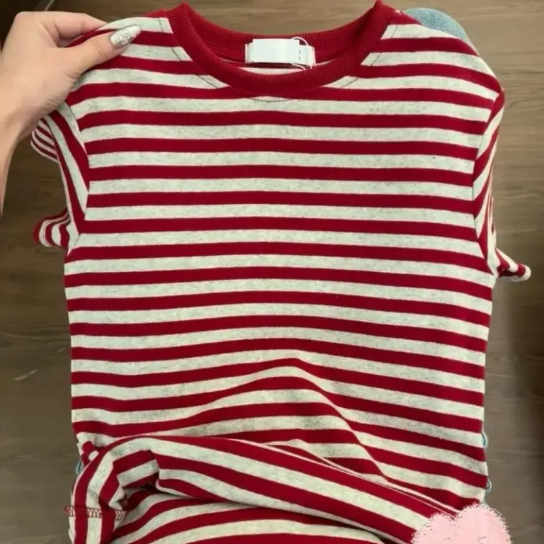 Hong-Kong-Style-Vintage-Trendy-Contrast-Color-Striped-Short-sleeved-Crew-Neck-Womens-Spring-Summer-Slim-Fit-Viscose-T-shirt