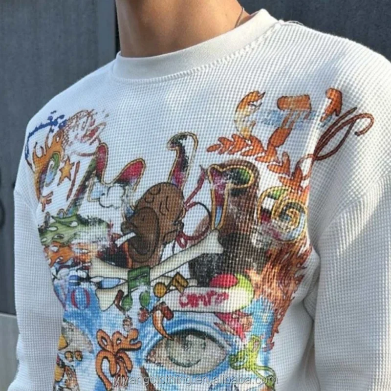 HuiYu-Custom-Vintage-High-Quality-Thermal-DTG-Printed-Graphic-Waffle-Knit-Comfort-Casual-Oversized-Long-Sleeve-Mens