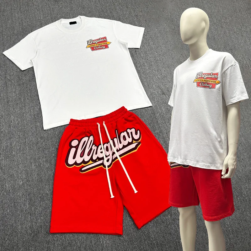 HuiYu-Customized-Logo-Summer-Casual-Two-Piece-Shorts-and-T-shirt-Set-DTG-Print-Oversize-Jogging-Suit-100Cotton-Shorts-Tracksuit-1