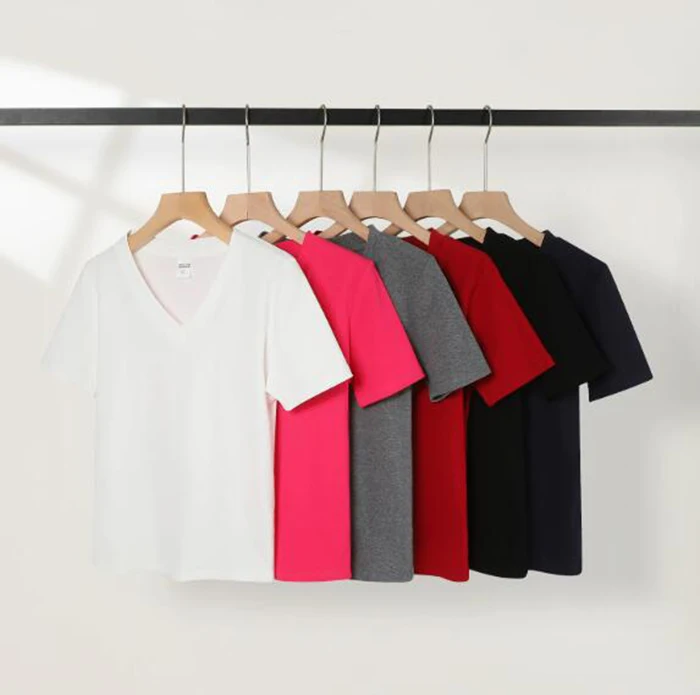 JAC22-B735-Summer-Womens-New-V-neck-Short-Sleeved-T-shirt
