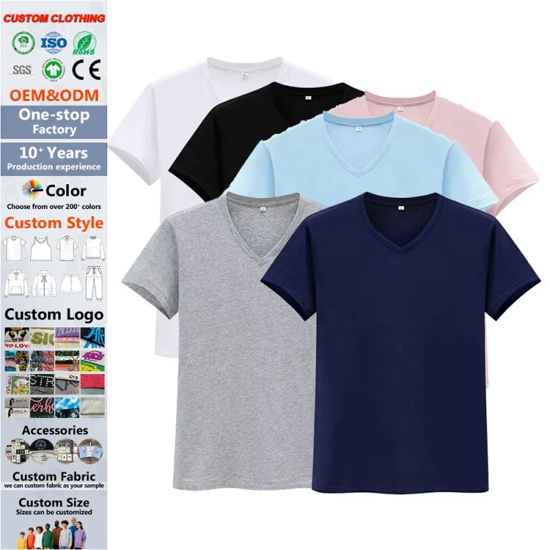 JL0328D-Comed-Cotton-Mens-V-Neck-T-Shirt-Embroidery-Plain-T-Shirt-V-Neck-Jersey-Fabric-T-Shirt-for-Men