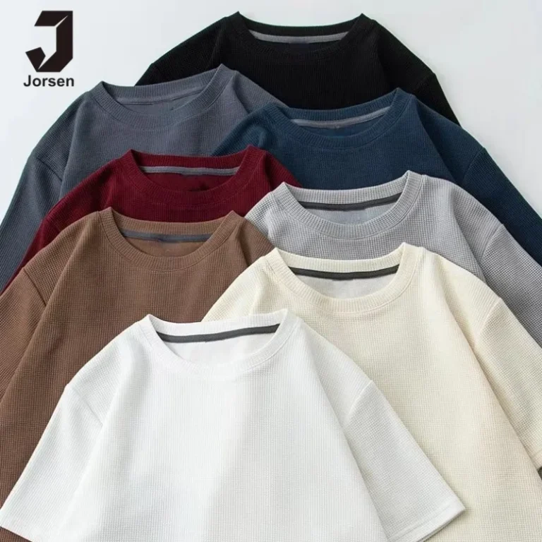 Jorsen-OEM-Full-Custom-LOGO-Mens-Embroidery-Waffle-Knit-Short-Sleeve-T-Shirt-Crew-Neck-Loose-Fit-T-Shirt-Casual-T-Shirt-for-Men