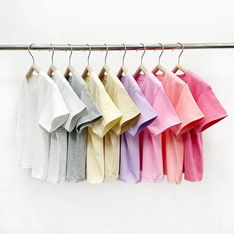 Kids-200GSM-100-Cotton-Crew-Neck-Drop-Shoulder-T-Shirt-Multi-Color-Blank-Tee-for-Children-and-Women