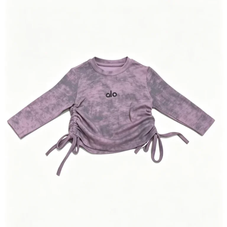 Kids-Boy-Girl-Long-Sleeve-Printed-Cartoon-Pattern-T-Shirt-Cotton-Acid-Wash-Side-Tie-Ruched-Casual-Top-Children