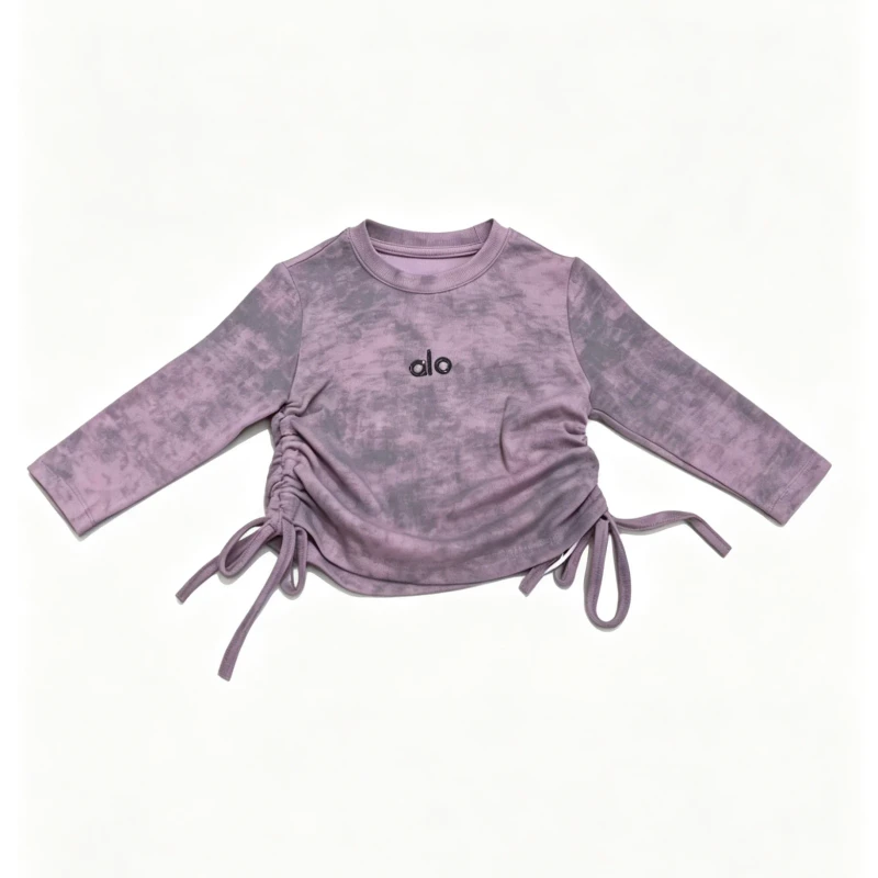 Kids-Boy-Girl-Long-Sleeve-Printed-Cartoon-Pattern-T-Shirt-Cotton-Acid-Wash-Side-Tie-Ruched-Casual-Top-Children