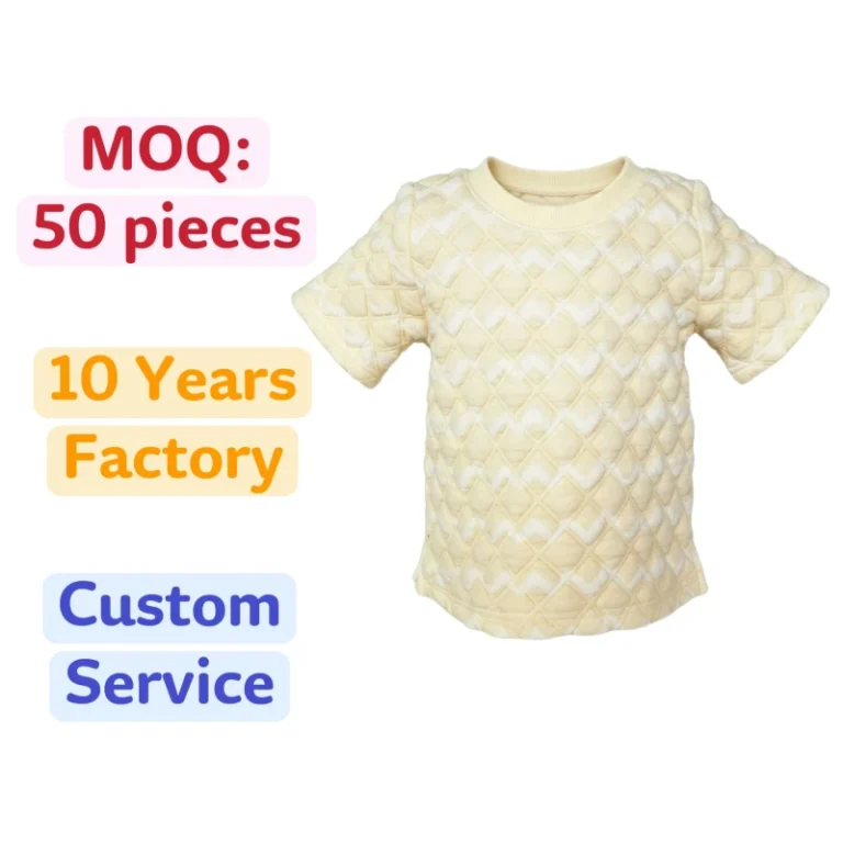 Kids-Eco-Friendly-Anti-shrink-Quilted-Short-Sleeve-T-Shirt-Soft-Diamond-Lattice-Cotton-Tee-for-Toddlers-Boys-Girls-Custom