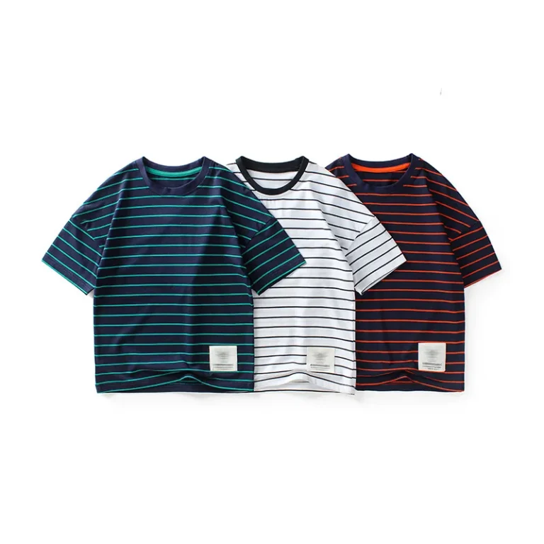 Kids-Fashion-Cotton-Crewneck-Tee-Shirts-Tops-Blouse-Boys-Girls-Striped-Short-Sleeve-T-Shirt