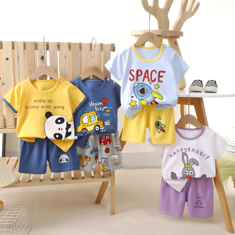 Kids-Leisure-Short-Sleeve-Cotton-T-Shirt-Shorts-Set-for-Boys-and-Girls-Summer-Infant-Outfits