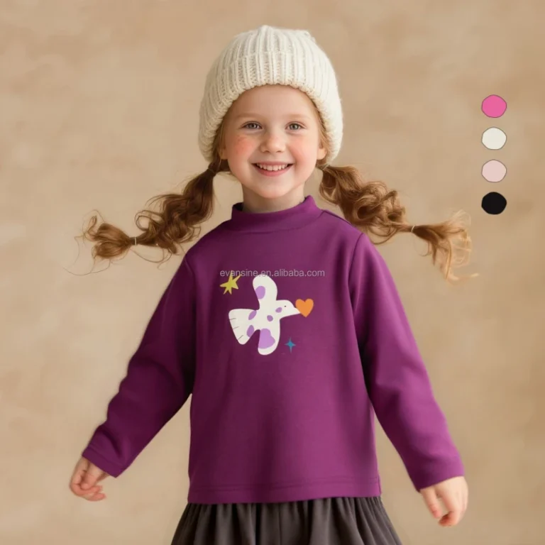 Kids-Love-Print-Top-Customizable-Cute-Animal-Cartoon-T-Shirt-Half-Mock-Neck-Girls