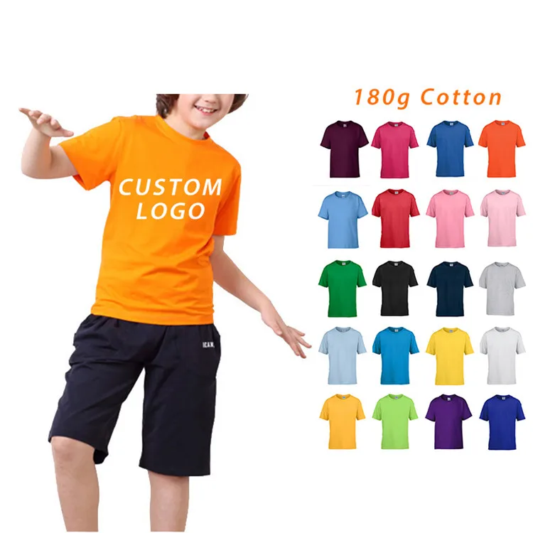 Kids-Plain-Color-T-Shirt-Customized-Logo-Cotton-Fabric-Short-Sleeve-T-Shirt