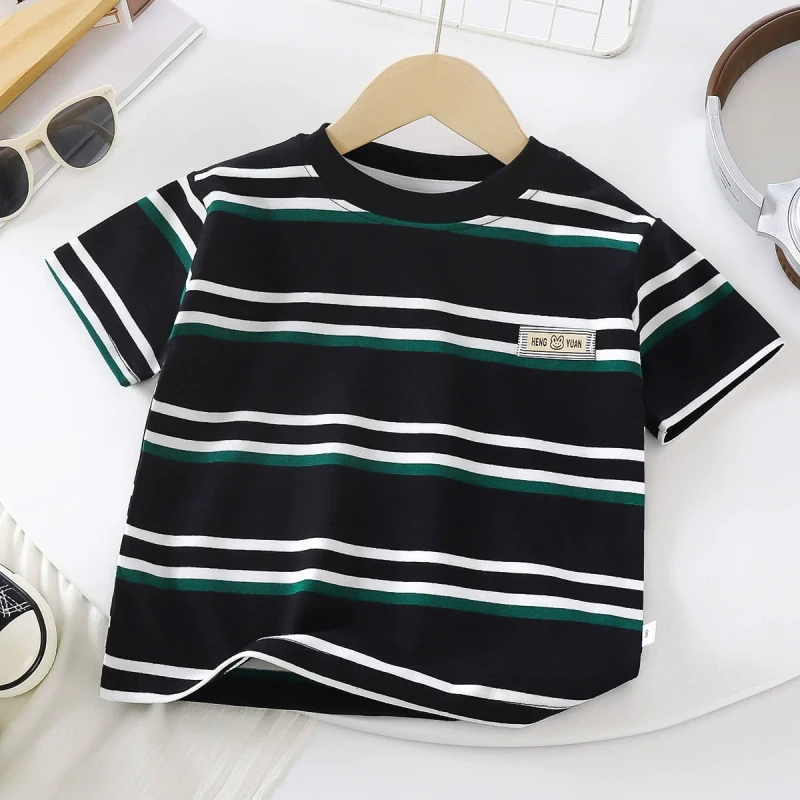 Kids-Polo-Shirt-Boys-Striped-T-shirt-Summer-Short-Sleeve-Baby-Half-Sleeve-Round-Neck-Top-Shirt-Trend