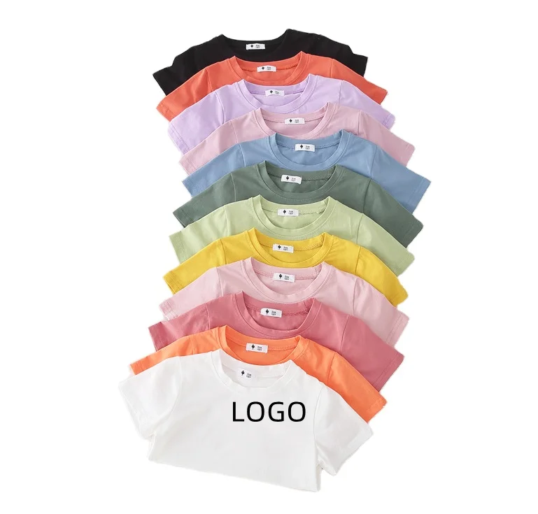 Kids-Tshirt-Cotton-Round-Neck-Smooth-Blank-Custom-Logo-Plain-Short-Sleeve-Casual-Solid-T-Shirt