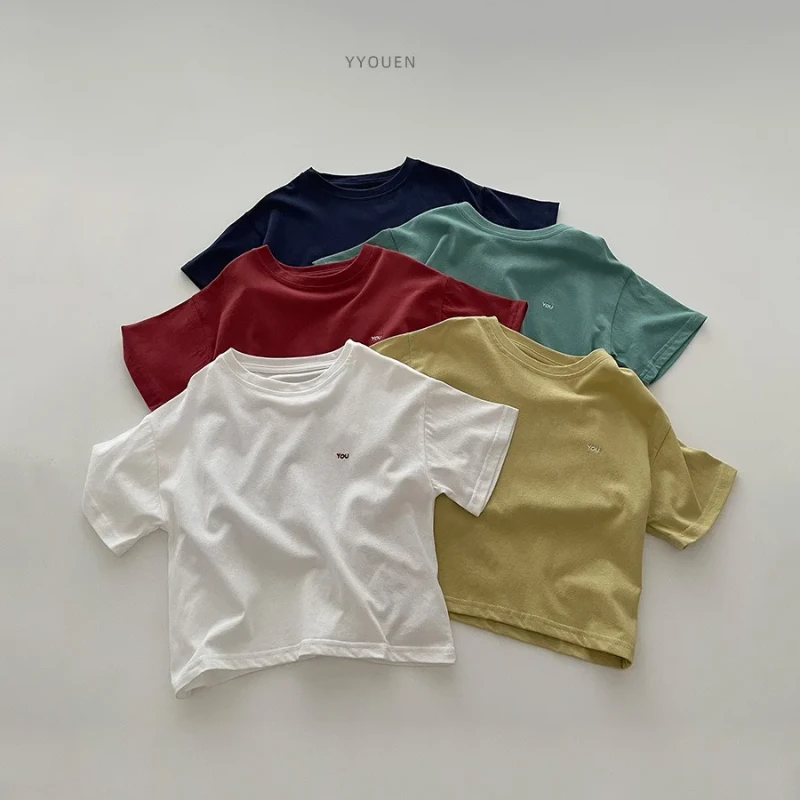 Korean-Children-Multi-color-Round-Neck-Casual-Short-sleeved-T-Shirt-Loose-Fit